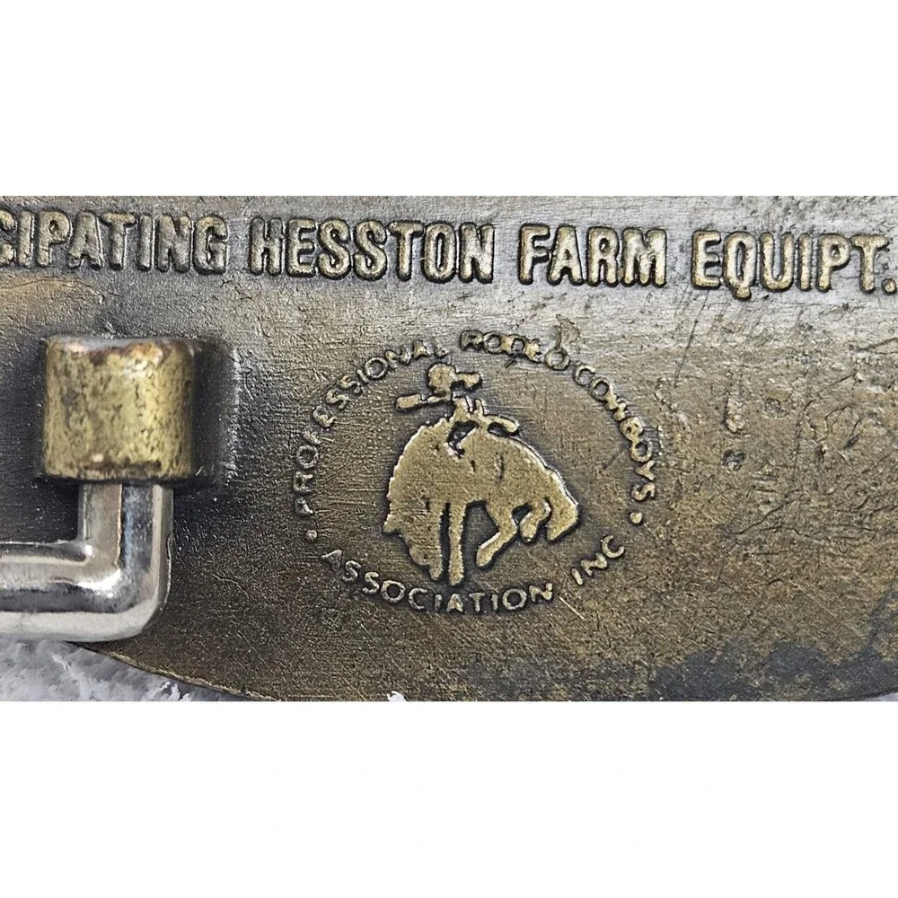 Vintage Hesston Rodeo Belt Buckle Mens Gold Tone 1977 NFR Limited Edition